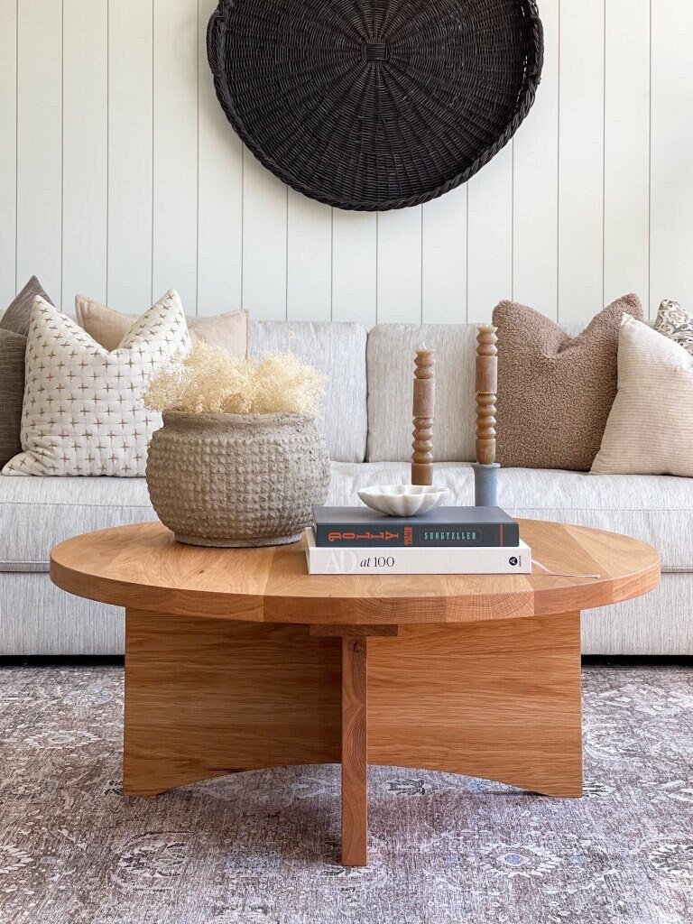 Round Solid Oak Coffee Table, Made in the USA