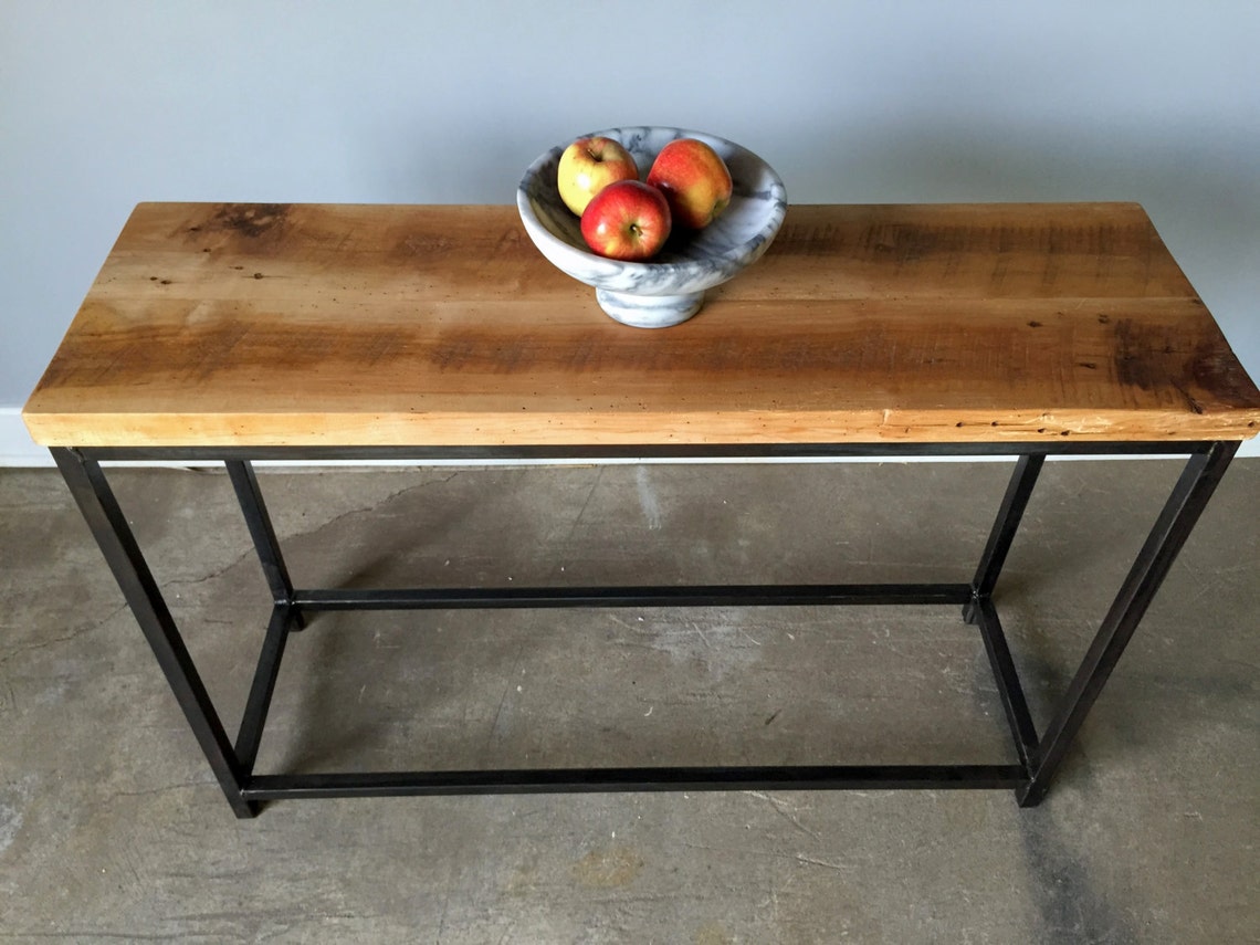 Reclaimed Barn Wood Console Table With Steel Metal Base Etsy