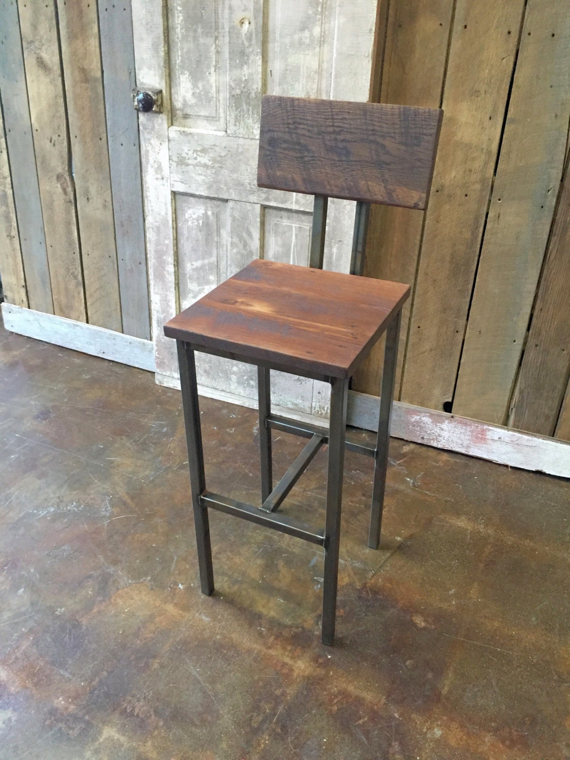 Reclaimed Wood Bar Stool Industrial Stool Reclaimed Barn Etsy UK