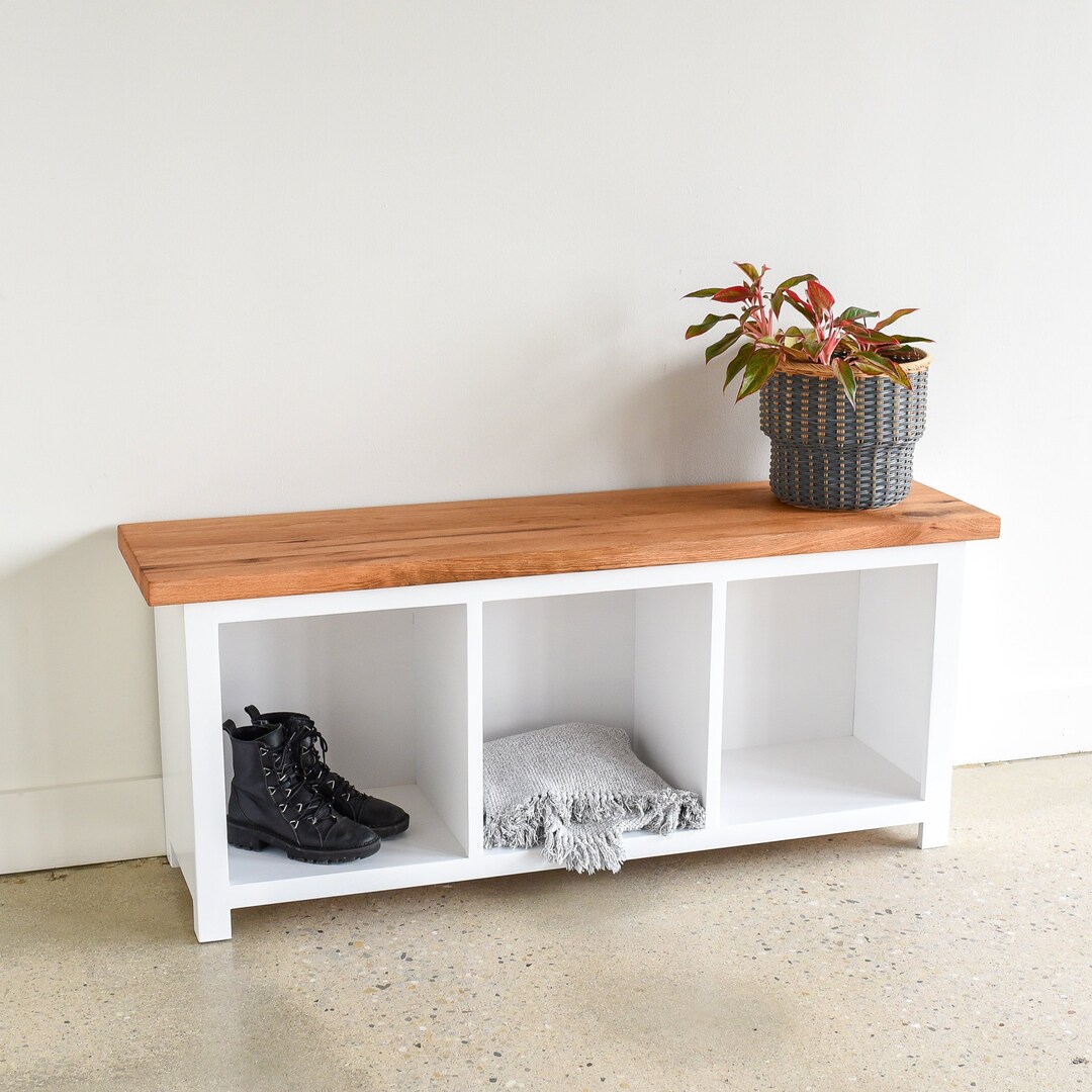 Wood White Storage Bench / Reclaimed Cubby Bench - Etsy