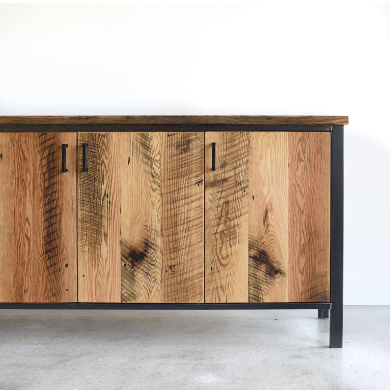 Modern Buffet Cabinet / Reclaimed Wood Steel Bar Storage Credenza image 4