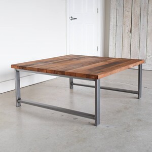 Square Coffee Table / Rustic Coffee Table made from Reclaimed Wood and Industrial H-Shaped Steel Legs image 4