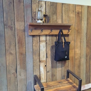 Reclaimed Wood Coat Rack with Shelf / Barn Wood Coat Hanger image 2