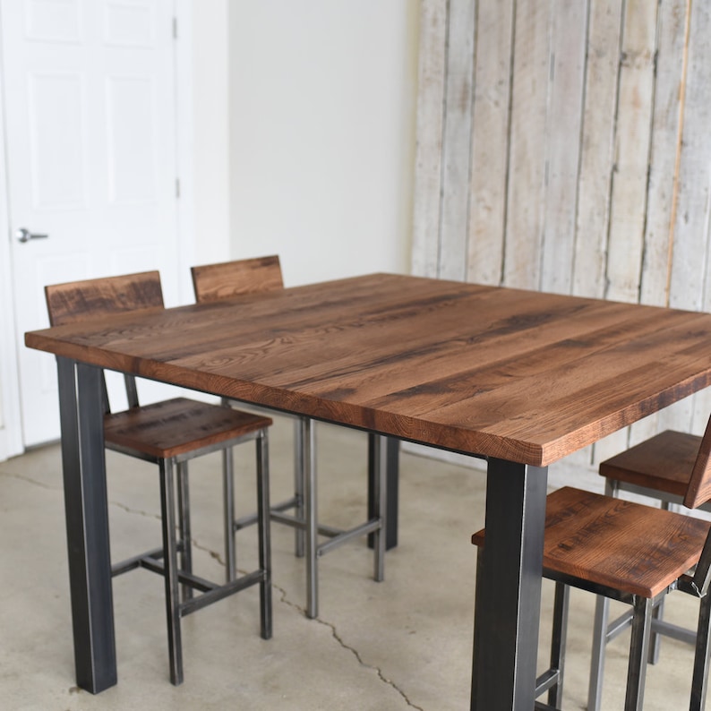 Reclaimed Wood Bar Height Pub Table: Steel Post Leg - Etsy