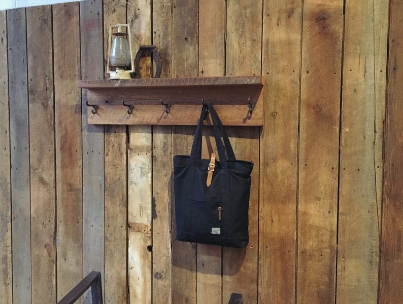 Reclaimed Wood Coat Rack with Shelf / Barn Wood Coat Hanger image 4