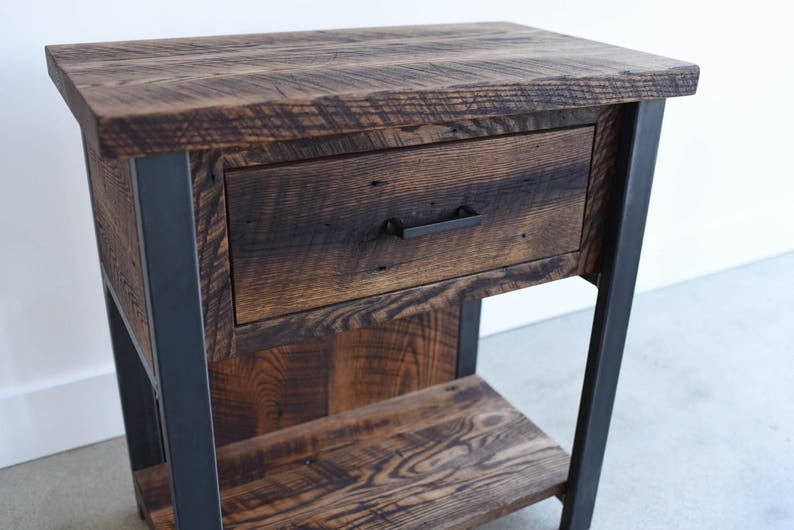Reclaimed Wood Nightstand / Industrial Bedside Table Etsy