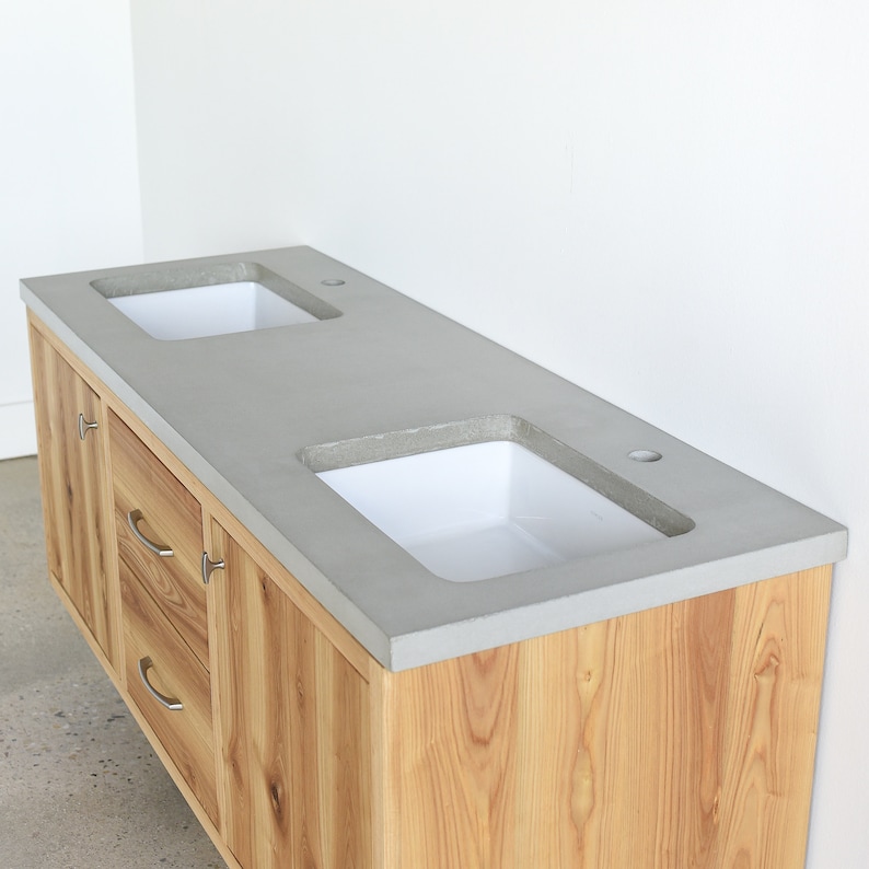 Concrete Vanity Top Double Undermount Rectangle Sinks