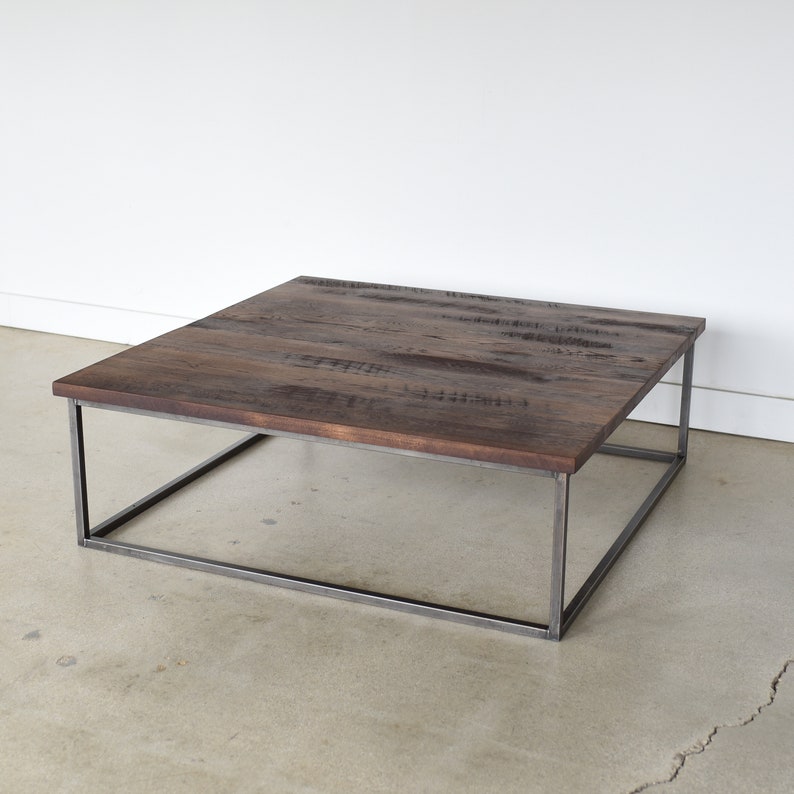 Square Coffee Table / Large Reclaimed Wood Steel Box Frame Coffee Table image 3
