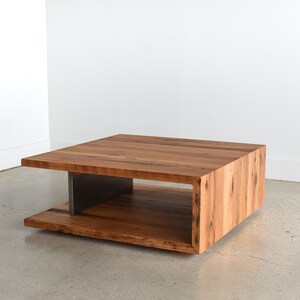 Solid Wood Square Coffee Table: Modern Open Shelf Design image 5