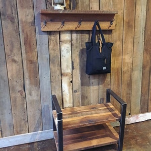 Reclaimed Wood Coat Rack with Shelf / Barn Wood Coat Hanger image 3