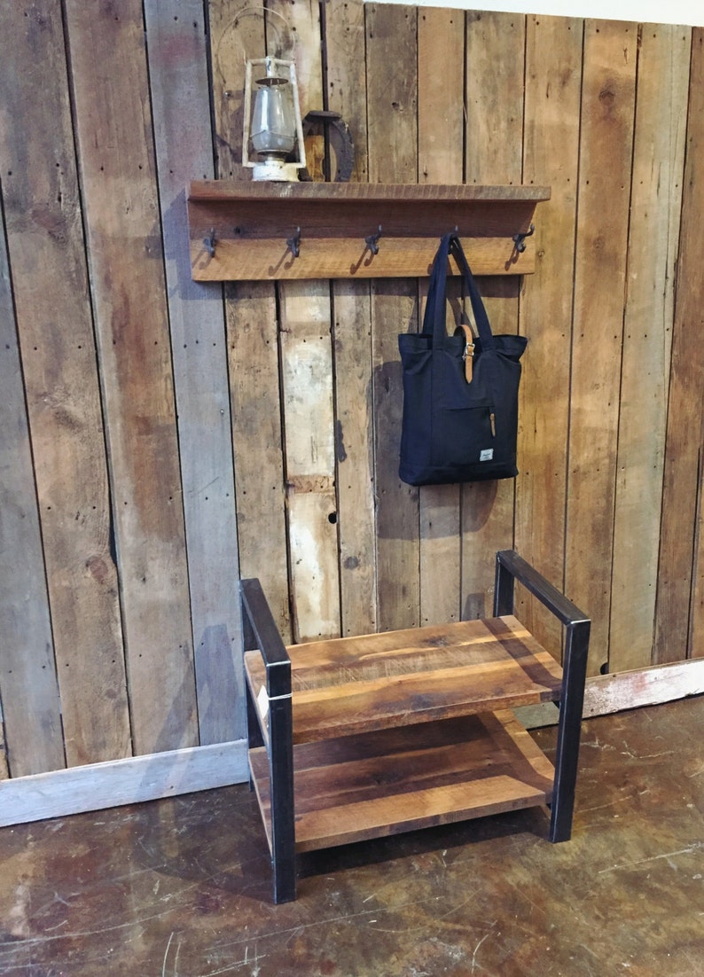 Reclaimed Wood Coat Rack with Shelf / Barn Wood Coat Hanger image 3