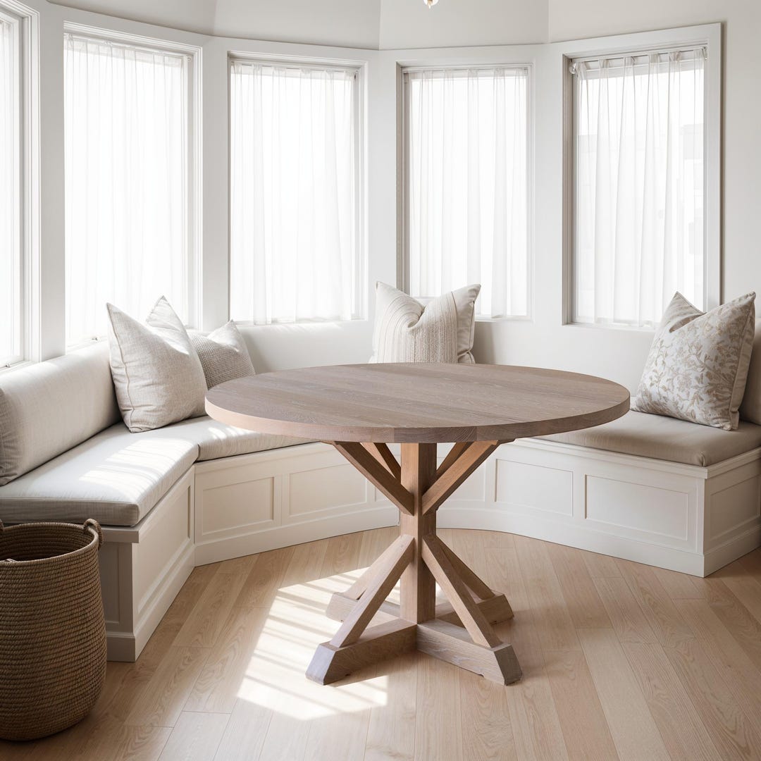 Round White Oak Dining Table, Pedestal Base - Etsy
