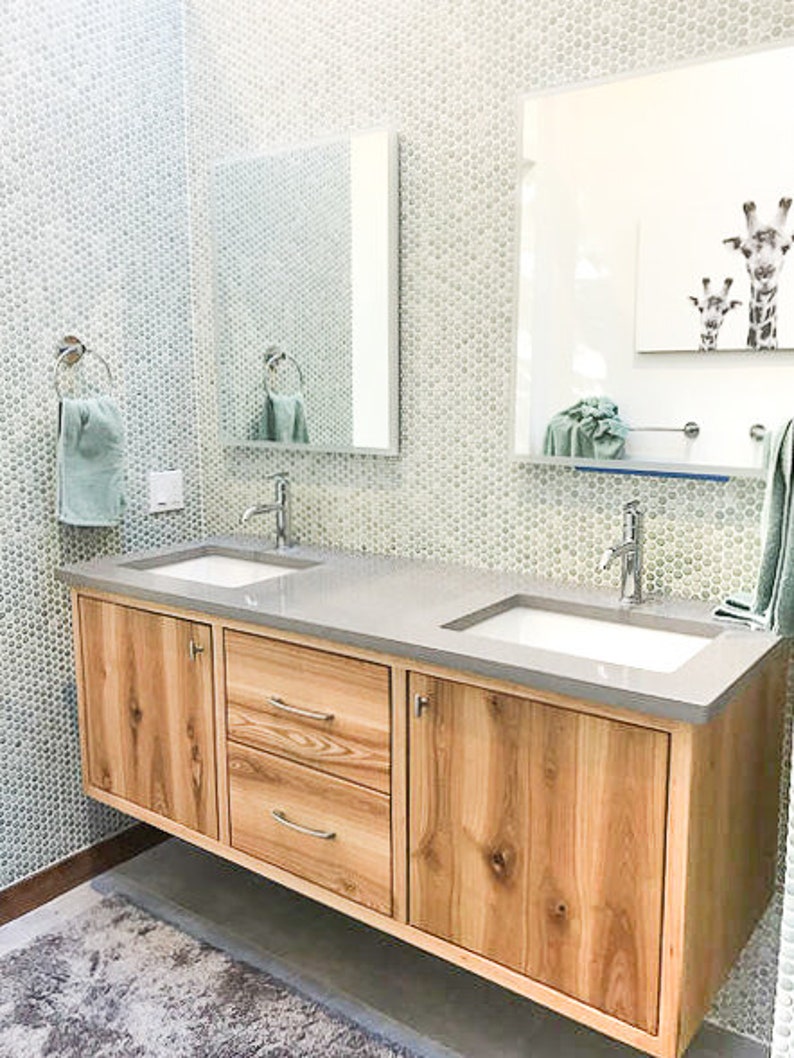 Floating Farmhouse Vanity / Bathroom Vanity with Double Sink Etsy