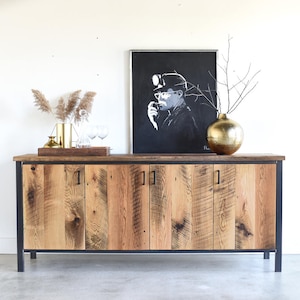 Modern Buffet Cabinet / Reclaimed Wood Steel Bar Storage Credenza image 2