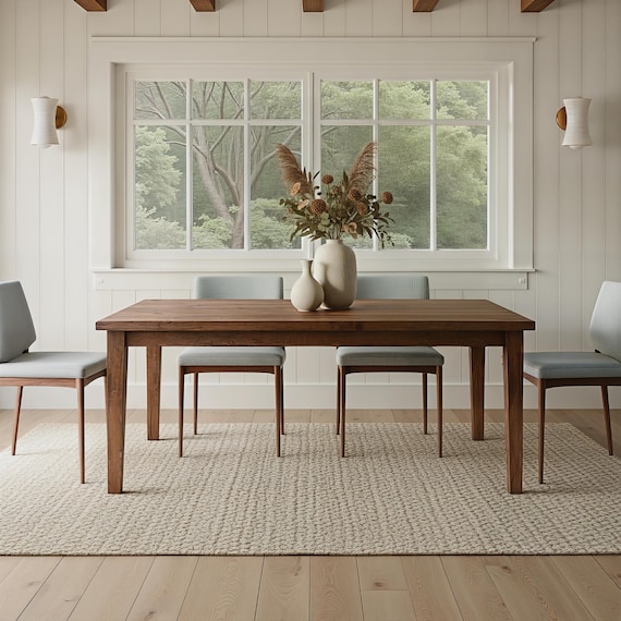 Reclaimed Oak Kitchen Table with Tapered Leg