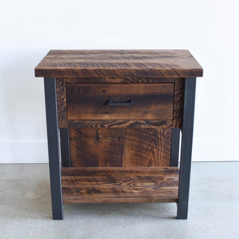 Reclaimed Wood Nightstand / Industrial Bedside Table Etsy
