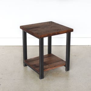 Industrial Reclaimed Wood Side Table with Lower Shelf / Rustic End Table / Accent Table image 3