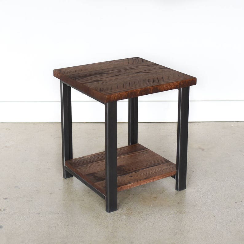 Industrial Reclaimed Wood Side Table with Lower Shelf / Rustic End Table / Accent Table image 3
