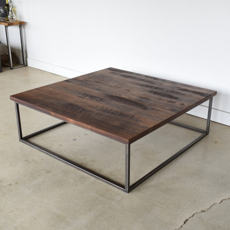 Square Coffee Table / Large Reclaimed Wood Steel Box Frame Coffee Table image 4