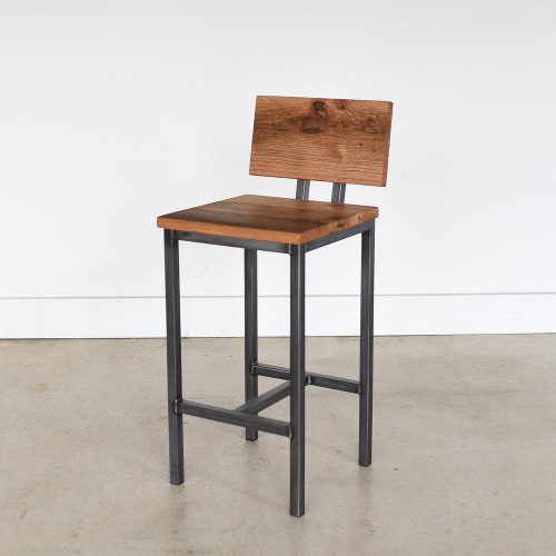 Rustic Reclaimed Wood Bar Stool / Industrial Swivel Stool Etsy