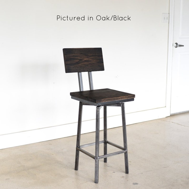 Rustic Reclaimed Wood Bar Stool / Industrial Swivel Stool Etsy