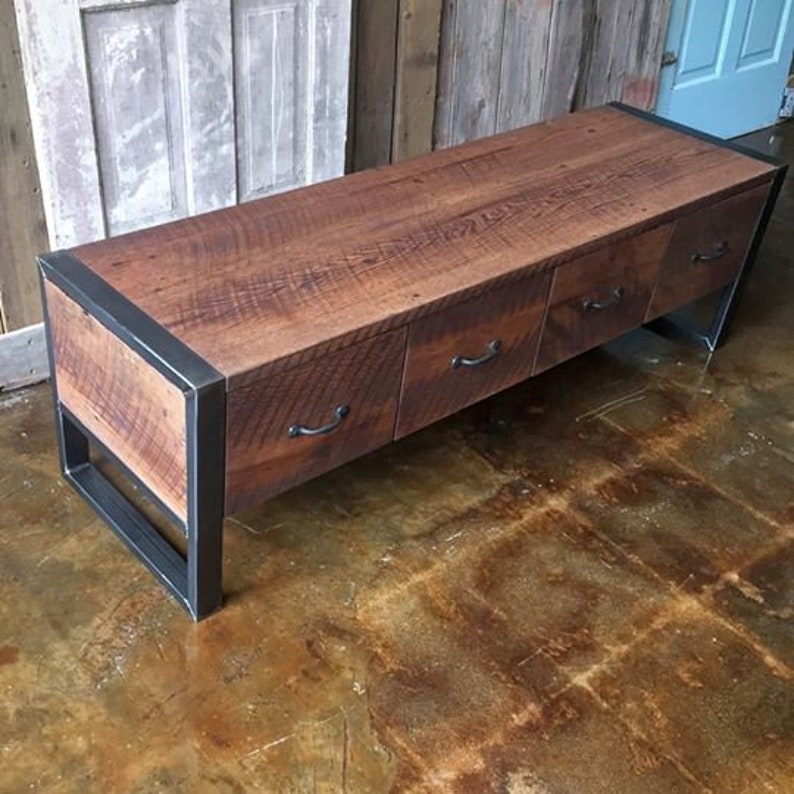 Industrial Entryway Bench Made from Reclaimed Wood Etsy