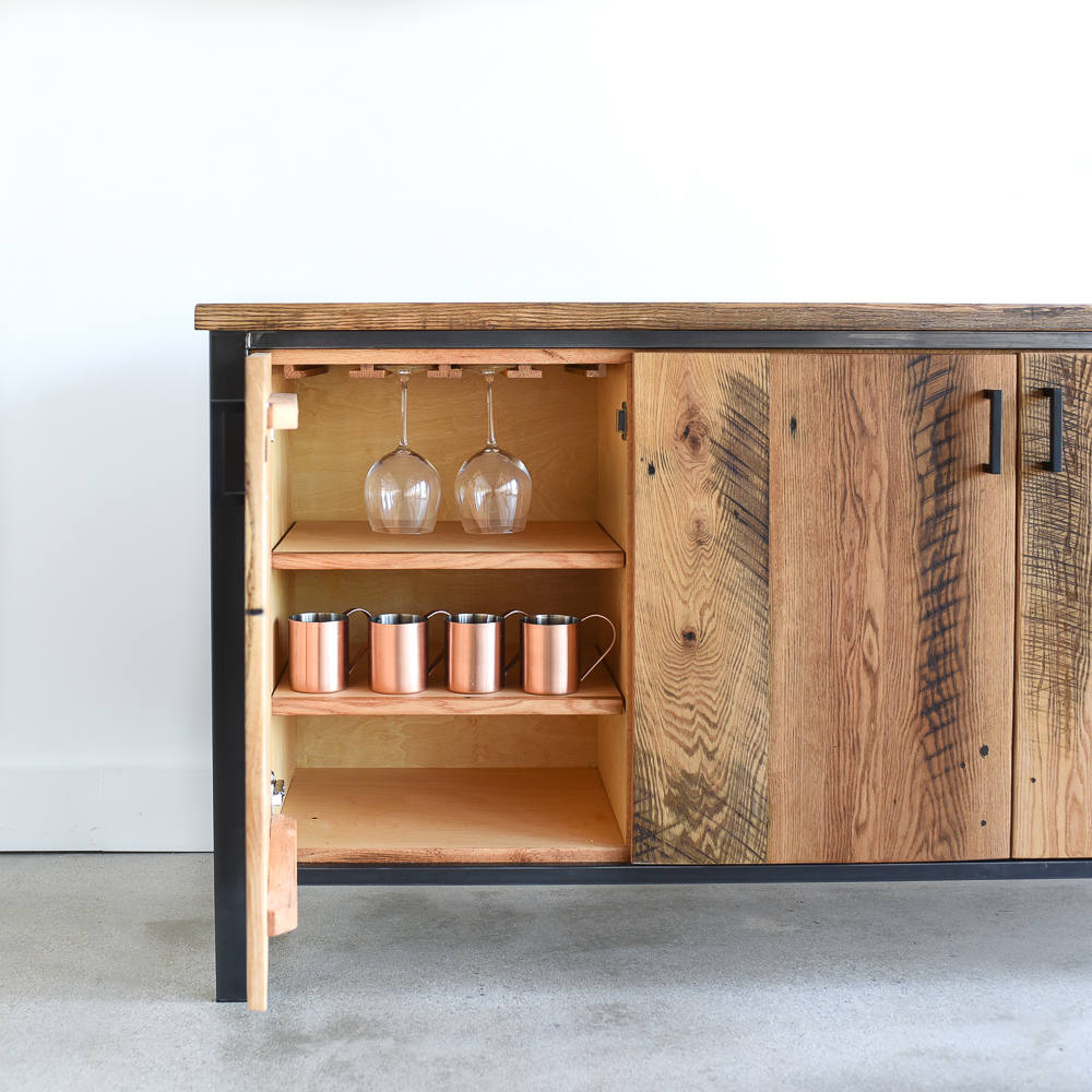 Modern Buffet Cabinet / Reclaimed Wood + Steel Bar Storage Modern Buffet Cabinet / Reclaimed Wood + Steel Bar Storage