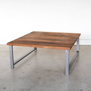 Coffee Table made with Reclaimed Barn Wood / Industrial H-Shaped Steel Legs image 6