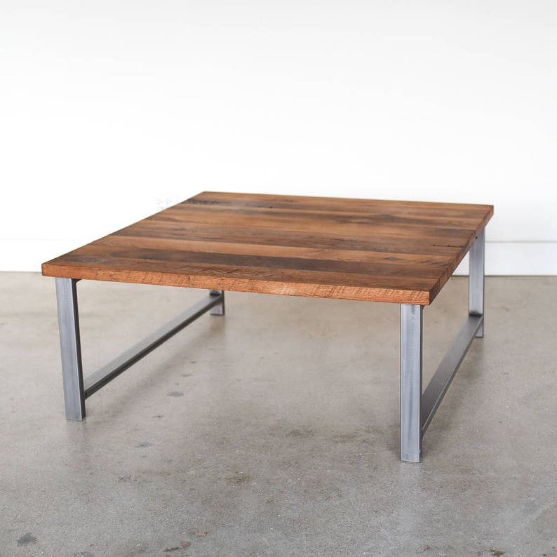 Square Coffee Table / Rustic Coffee Table made from Reclaimed Wood and Industrial H-Shaped Steel Legs image 7