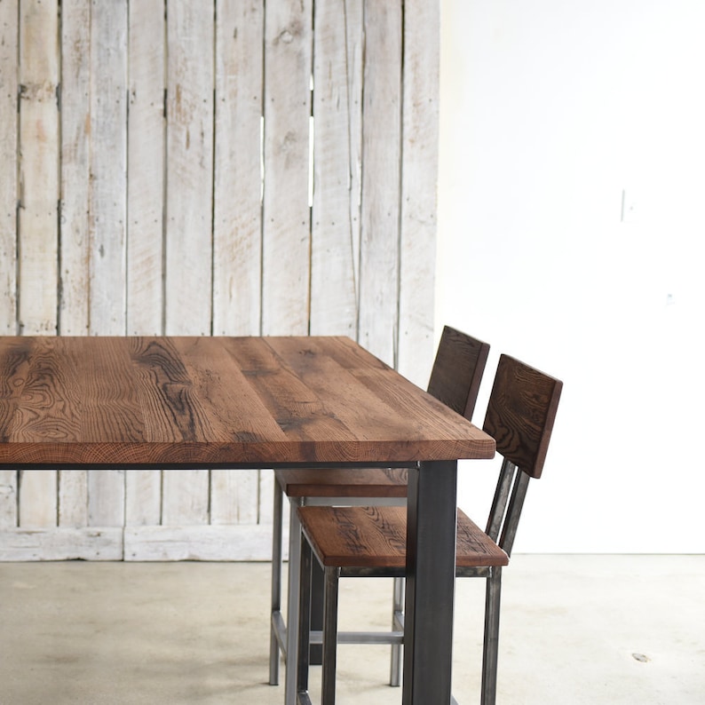 Reclaimed Wood Bar Height Pub Table: Steel Post Leg - Etsy
