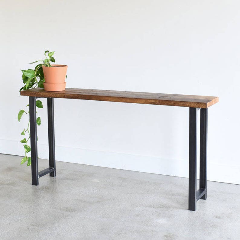 Console Table made from Reclaimed Wood / Industrial H-Shaped Metal Leg Sofa Table SHIPS FREE image 1