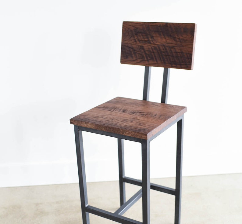 Reclaimed Wood Stool With Industrial Steel Base image 3