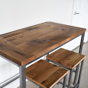 Reclaimed Wood Pub Table with Industrial Metal Base image 5