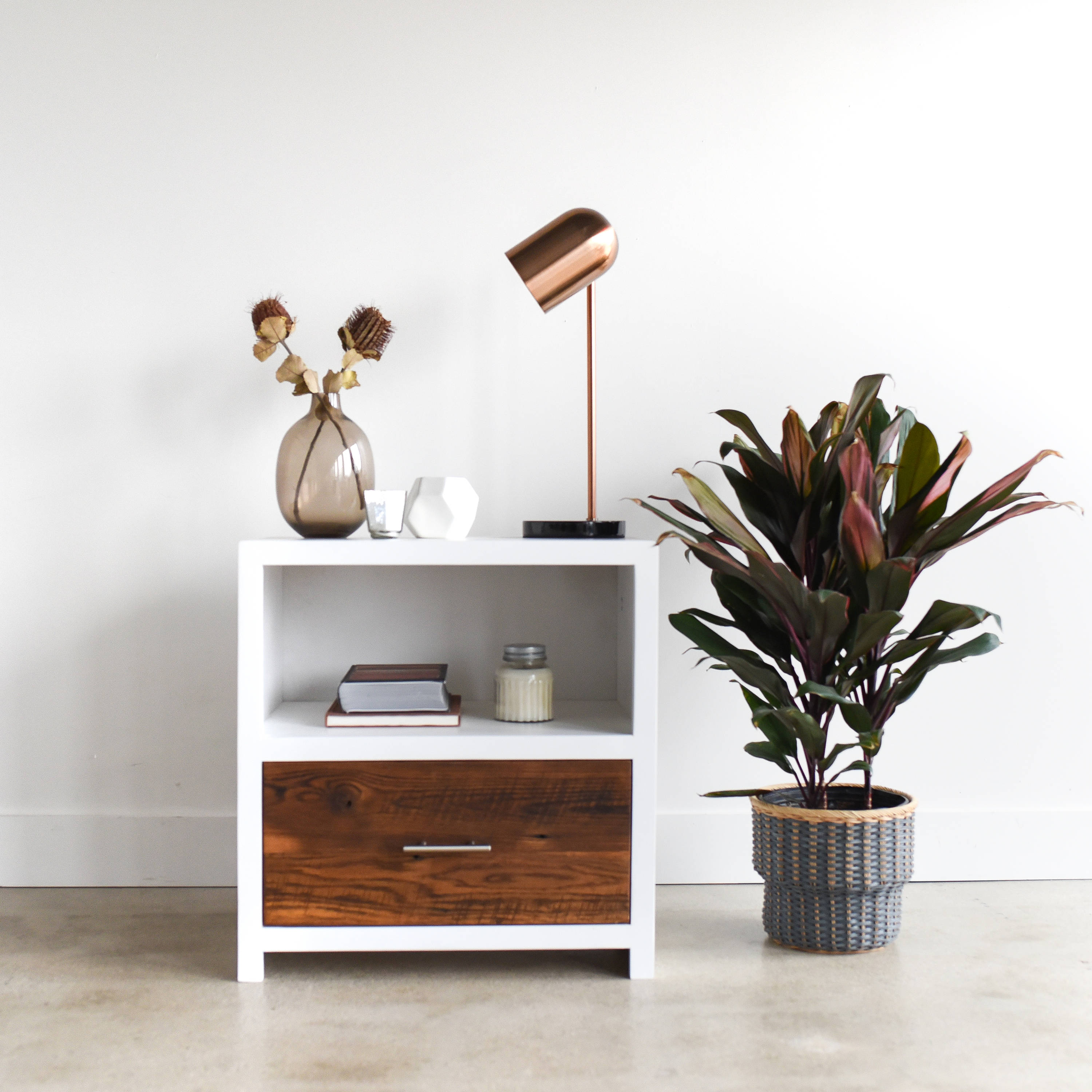 Reclaimed Wood White Nightstand with Drawer Etsy