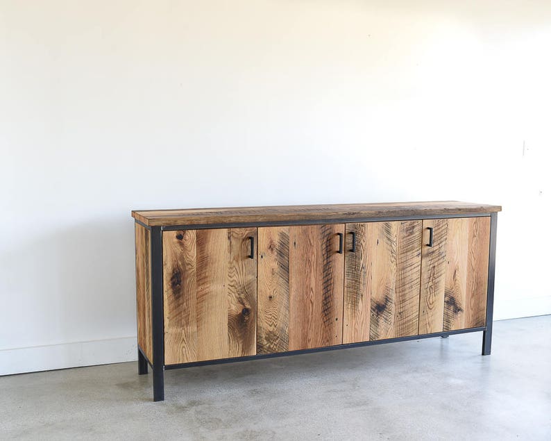 Modern Buffet Cabinet / Reclaimed Wood Steel Bar Storage Credenza image 1