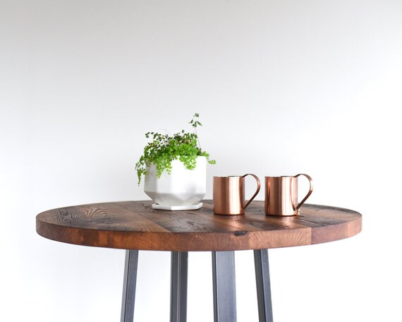 BOKKOLIK Industrial Small Bar Table 19.7-25.6inch Height Adjustable Vintage Bistro Table Rustic Coffee Table In Living Room With Round