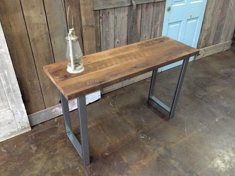 Reclaimed Wood Console Table H Shaped Metal Legs 16 Depth
