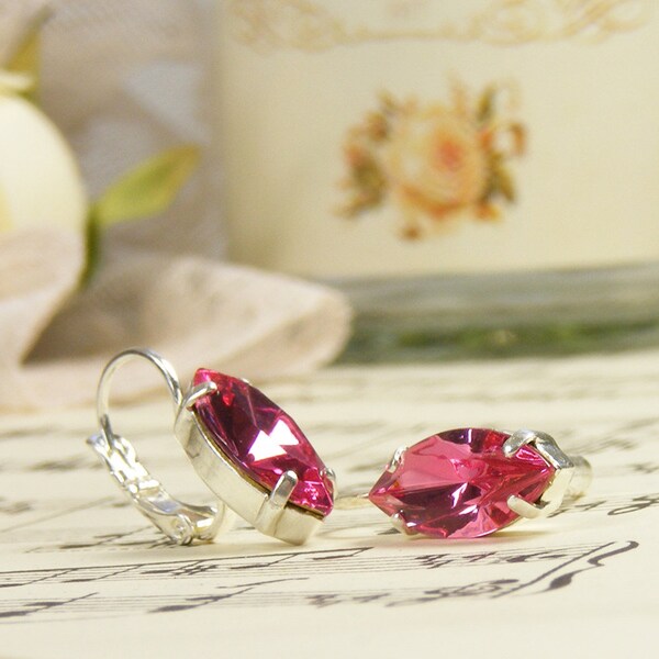 Vintage Style Pink Crystal Earrings, Vintage Austrian Crystal Jewels, Rose Pink Handmade Jewellery