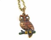 Wise Old Owl Necklace, Hand Painted Owl on a Branch, Nature Lovers Pendant, Bird Jewellery