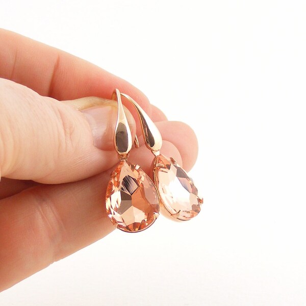 Peach Crystal Teardrop & Rose Gold Earrings, Vintage Style Bridal Wedding Letterbox Gifts, Blücha™ Jewellery by Erika Price, UK Handmade