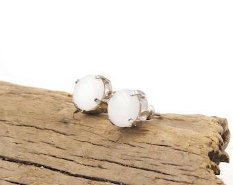 Vintage White Opal Moonshine Crystal Stud Earrings, Blücha™ Georgian Regency Style Jewellery, UK Handcrafted