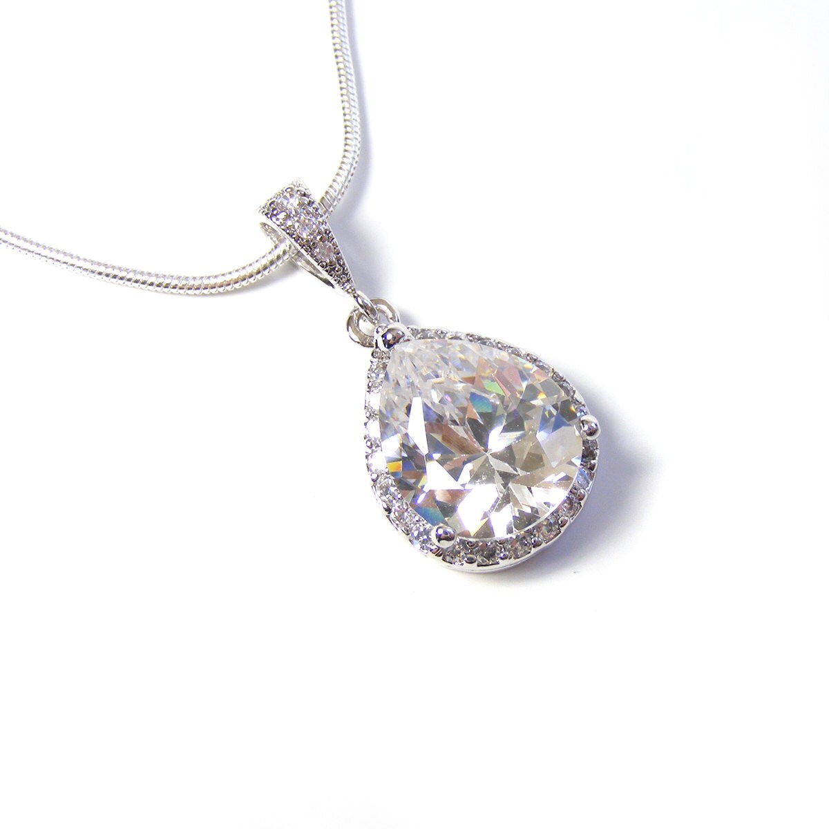 Crystal & Silver Bridal Teardrop Pendant, Bridesmaid Gifts, Wedding