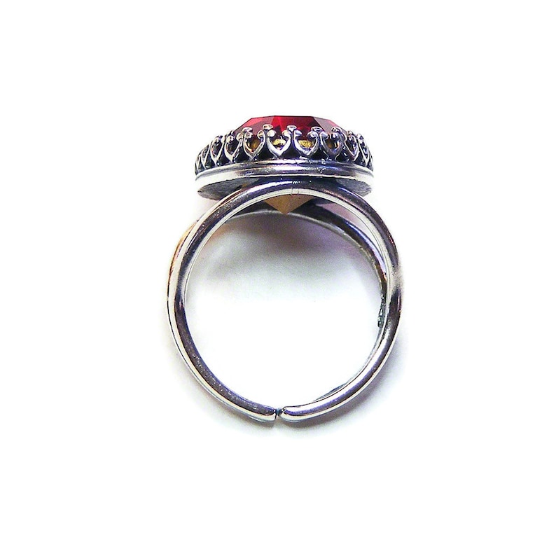 Red Cocktail Ring Adjustable Ring Handcrafted Vintage Style Jewellery Scarlet Vintage Crystal
