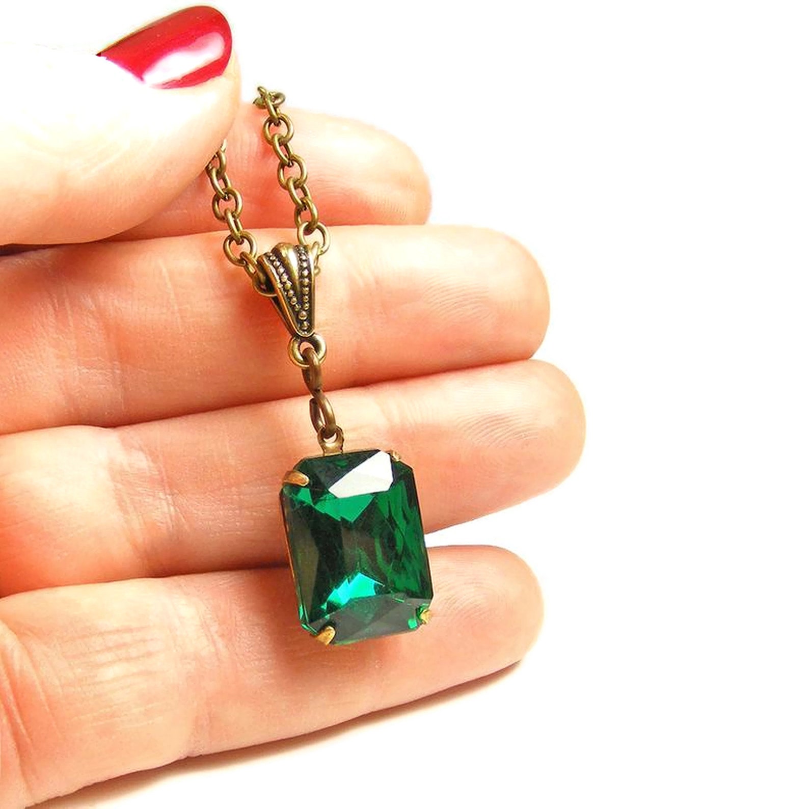 Emerald Green Necklace Vintage Austrian Crystal Handmade Etsy