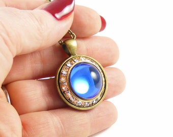 Vintage Sapphire Blue Austrian Crystal Pendant Necklace, Blucha™ Victorian Style Limited Edition Jewellery, UK Handmade