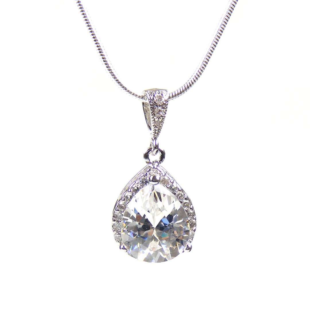 Crystal & Silver Bridal Teardrop Pendant, Bridesmaid Gifts, Wedding