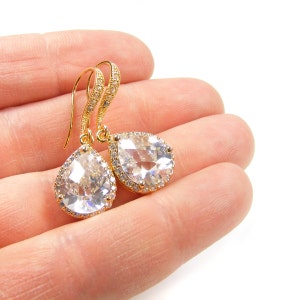 Gold Crystal Bridal Teardrop Earrings, Blucha™ Vintage Style Wedding & Special Occasions Jewellery, Bridesmaid Gifts, UK Handcrafted image 3