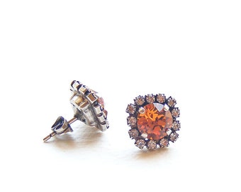 Sparkly Golden Topaz Austrian Crystal Stud Earrings, Blucha™ Georgian Regency Vintage Style Limited Edition Jewellery, UK Handcrafted