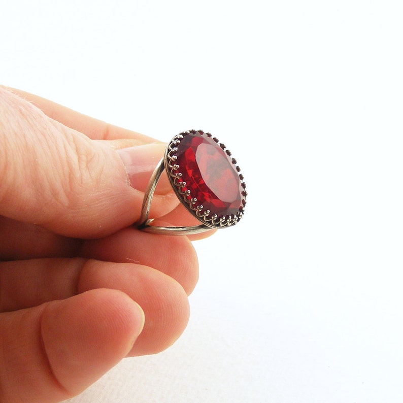 Red Cocktail Ring Adjustable Ring Handcrafted Vintage Style Jewellery Scarlet Vintage Crystal