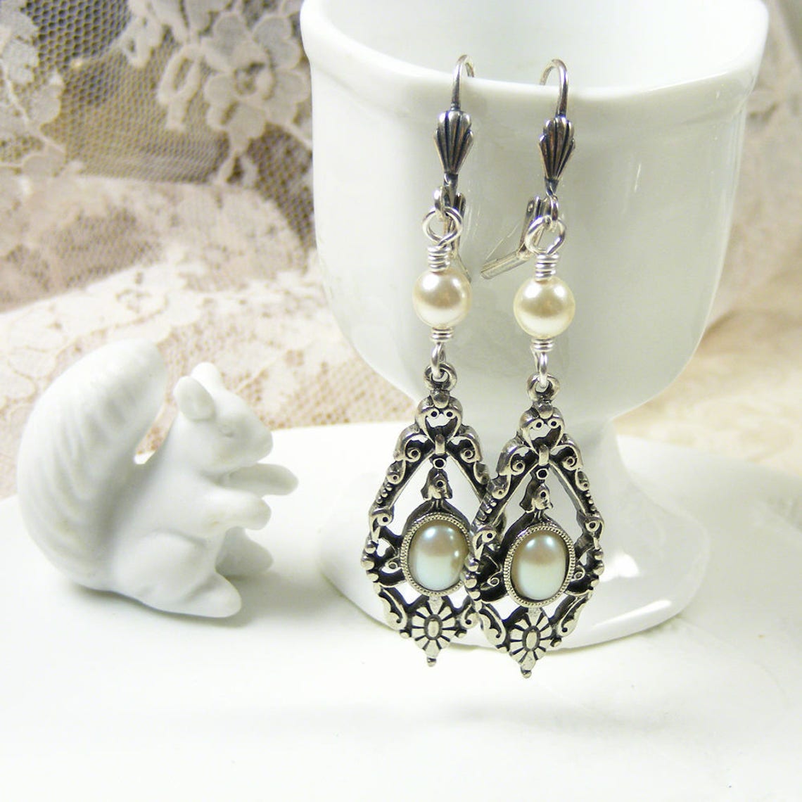Vintage Gold-Framed Faux Pearl Drop Earrings